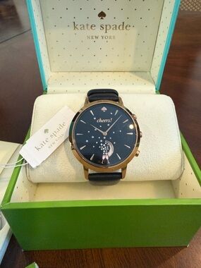 kate spade black and gold 'cheers' moon hybrid smartwatch